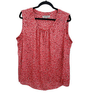 Kasper Sleeveless Dot Print Satin Blouse Womens Plus Size 2x Coral Black White